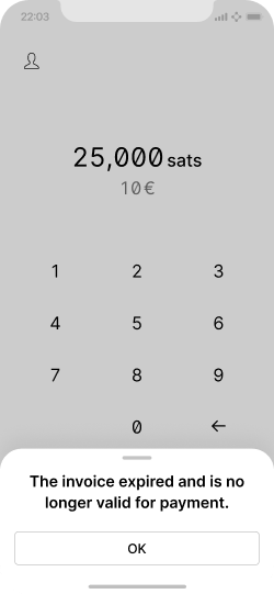 A home screen with a modal explaining an invoice has expired