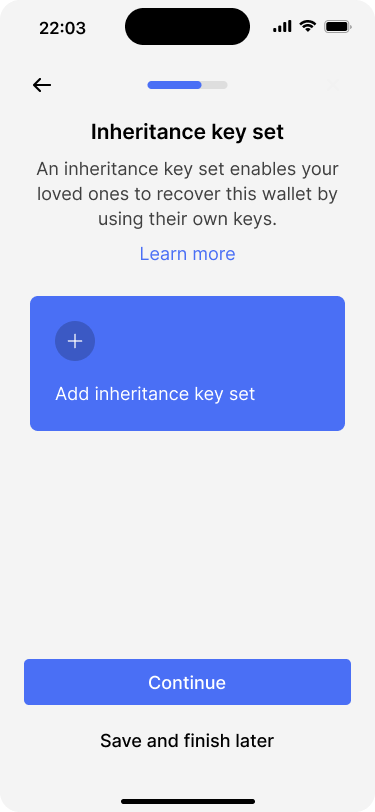 Screen showing the option of adding an inheritance key set.